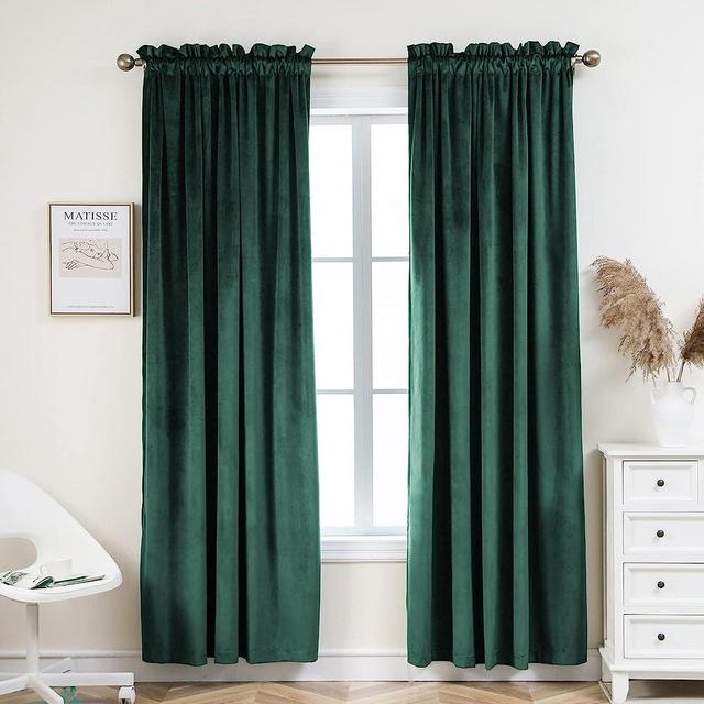 PLEASANT BOULEVARD | Velvet Curtains [2 Panels] Elegant Living Room Bedroom Nursery Window Drape Curtains for Room Darkening, Rod Pocket Style (52 x 84in, Dark Green)