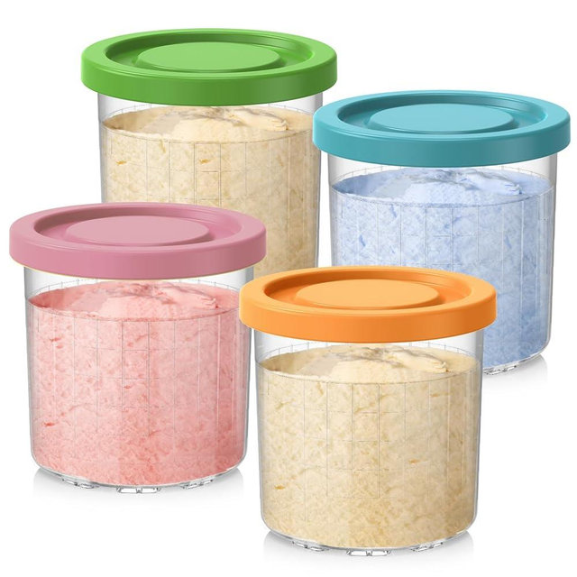 DENEBORE for Ninja Creami Pints and Lids - 4 Pack,16OZ Compatible with NC299AMZ & NC300s Series Ice Cream Makers, Extra Cups Replacement for Ninja Creamy Containers Airtight Anti-slip Dishwasher Safe