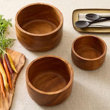 Modern Wood Bowls, Stained, Set of 3, BOM