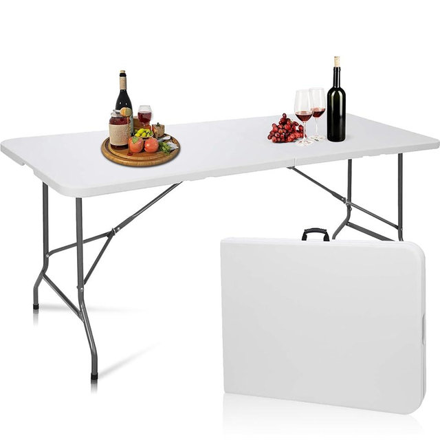 KAMCY 6ft Table Large Folding Table White Folding Table with Portable Carrying Handle 6ft Heavy Plastic Foldable Table for Party, Wedding, Events, Dining, Camping, Picnic Indoor, Outdoor, Utility