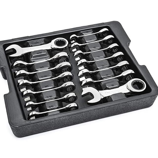 GEARWRENCH 14 Pc. 12 Point Stubby Ratcheting SAE/Metric Combination Wrench Set - 85206