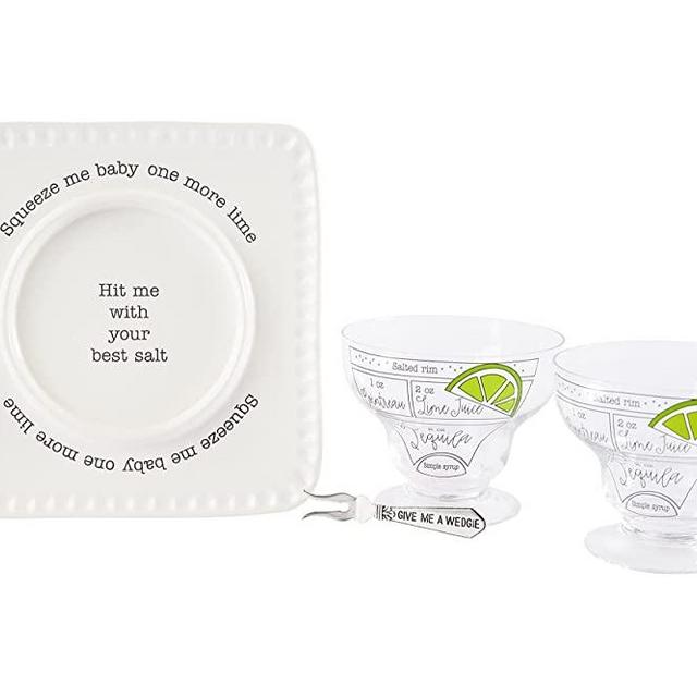 Mud Pie Margarita Gift Box | Includes 2 Margarita Glasses and Lime and Salt Rimmer