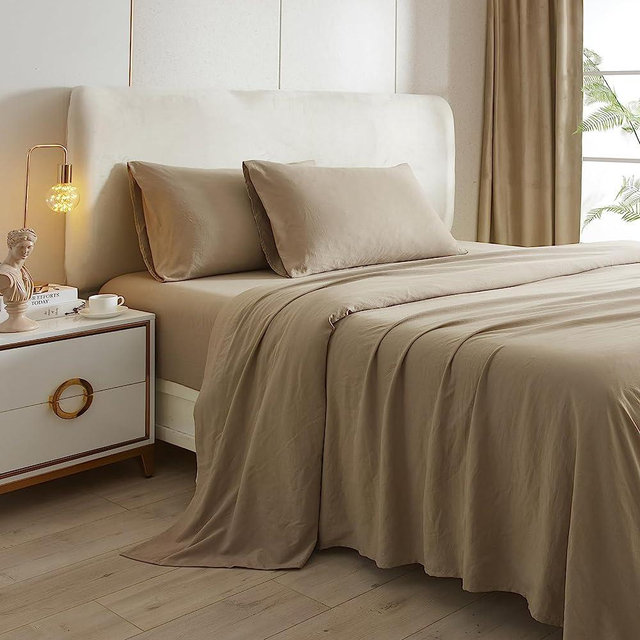 HighBuy Luxury Soft King Size Sheet Set - Breathable & Cooling Sheets - Hotel Quality Bed Sheets King - Extra Soft - Deep Pockets 15 Inch - Easy Fit - 4 Piece Set - Wrinkle Free King Sheets,Khaki