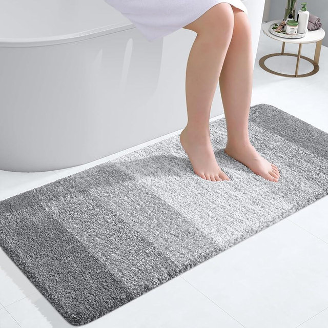 OLANLY Bathroom Runner Rugs 47x20, Extra Soft Absorbent Microfiber Bath Rugs, Rubber Backing, Quick Dry, Washable Bath Mats for Bathroom Floor, Tub, Shower and Home Decor Accessories, Light Grey