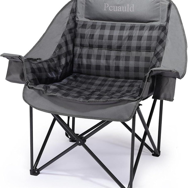 Pcuauld Camping Chairs for Adults Heavy Duty Padded Folding XL Camp Chairs with Cup Holder, Supports 500lbs, Oversized Large Outdoor Widen Comfy Lawn Chairs for Tailgating Sports Beach Yard