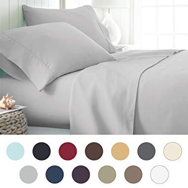 ienjoy Home Hotel Collection Luxury Soft Brushed Bed Sheet Set, Hypoallergenic, Deep Pocket, Queen, Light Gray