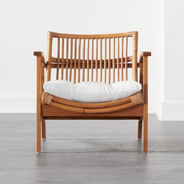 Noelie Rattan Lounge Chair with White Cushion