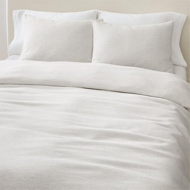European Flax Linen King/Cal. King Duvet, Charcoal Pinstripe