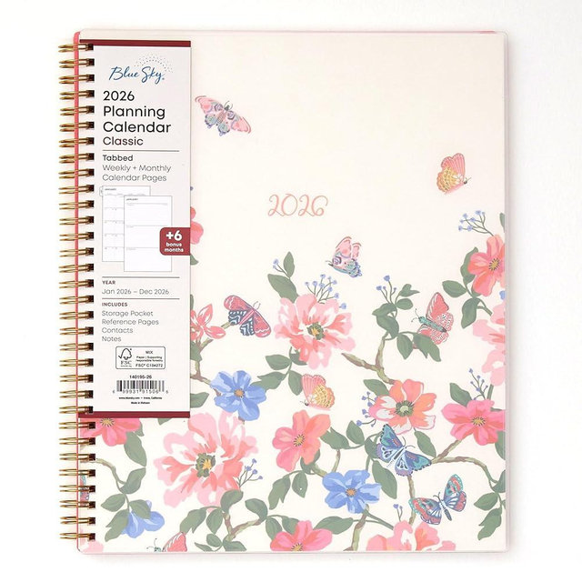 Blue Sky 2026 Weekly and Monthly Planner Calendar, January 2026 - December 2026, 8.5" x 11", Flexible Cover, Laminated Tabs, Durable Twin Wire Binding, Storage Pocket, Fly By
