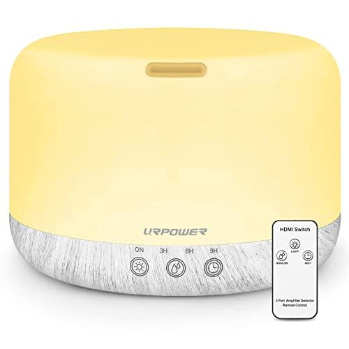 URPOWER 1000ml Essential Oil Diffuser, Remote Control Humidifiers Aroma Diffuser Ultrasonic Diffusers for Essential Oils Running 20 Hours with Adjustable Mist Mode/4 Timer Settings for Large Room