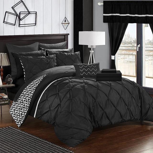 Chic Home CS0585-AN Jacksonville Chevron Pattern Bedding Set, Queen, Black