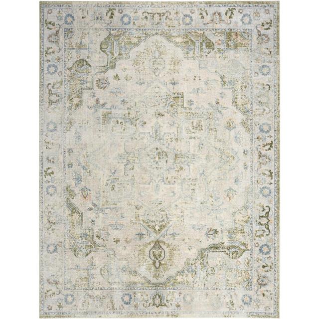 Nourison Washable Astra Vintage Medallion Indoor Flatweave Area Rug Blue Green 7'10" x 10'