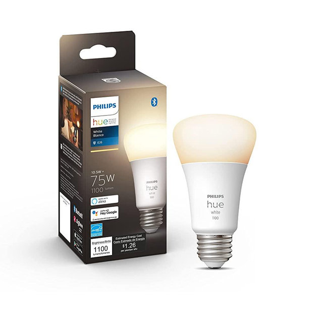 Philips Hue White A19 Medium Lumen Smart Bulb, 1100 Lumens, Bluetooth & Zigbee Compatible (Hue Hub Optional), Compatible with Alexa & Google Assistant