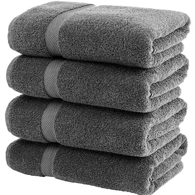 White Classic Luxury Bath Towels Large - Cotton Hotel spa Bathroom Towel | 27x54 | 4 Pack | Grey