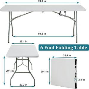 6FT Plastic Folding Table, Fold-in-Half Utility Picnic Table