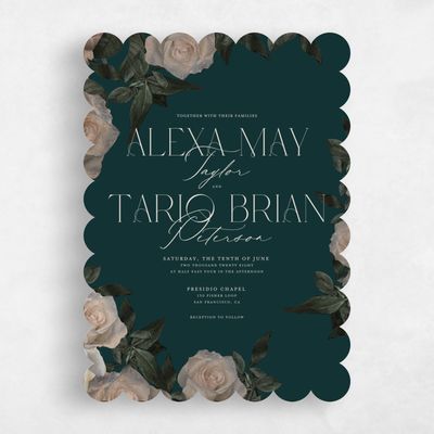 Green Scalloped Wedding Invitation - Poet Portrait