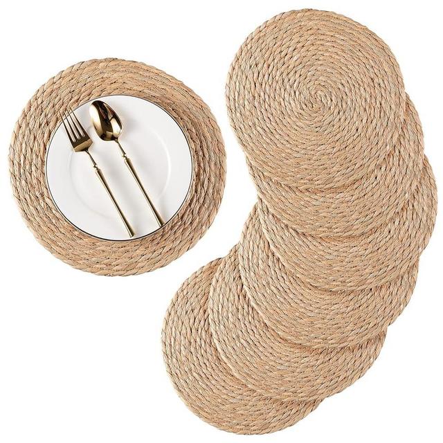 RUNTIVAN Round Woven Placemats Set of 10, Natural Water Hyacinth Place mats, 13 inch Rattan Placemats Wicker Placemats Farmhouse Boho Braided Heat Resistant Outdoor Placemat Patio Table Place Mats