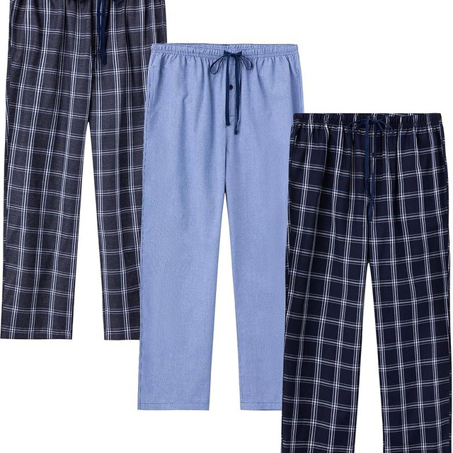 JupiterSecret Mens Pajama Pants Set Cotton Lightweight Plaid Sleep & Lounge Pants, PJ Bottoms with Pockets and Button Fly