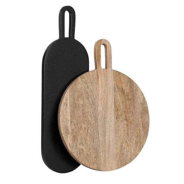 Kate and Laurel Staven Transitional Two-Piece Serving Boards Set, 7 x 22 and 14 x 18, Natural Brown and Black, Modern Food-Safe Charcuterie Boards with Solid Mango Construction