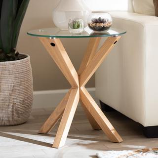 Lida Modern and Contemporary Glass and Wood Finished end Table