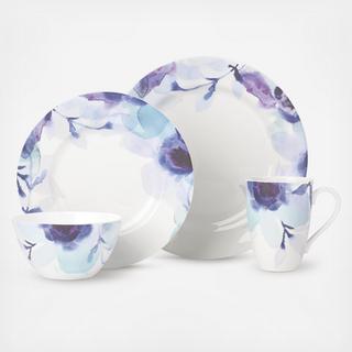 Indigo Watercolor Floral 4-Piece Place Setting, Service for 1
