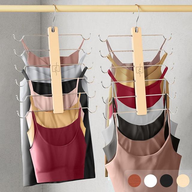 MORALVE European Beechwood Tank Top Hangers with 360° Swivel Hook - 2 Pack Space Saving Sports Bra and Cami Hanger for Closet - Hanging Tank Top and Bra Organizer for Space Saving Closet Organization