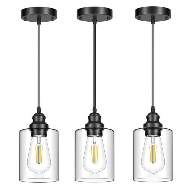 Licperron 3 Pack Hanging Pendant Lighting Fixtures, Adjustable Black Hanging Ceiling Lamp with Clear Glass Shade, Modern Pendant Light for Kitchen Island, Dining Room, Bedroom, Hallway