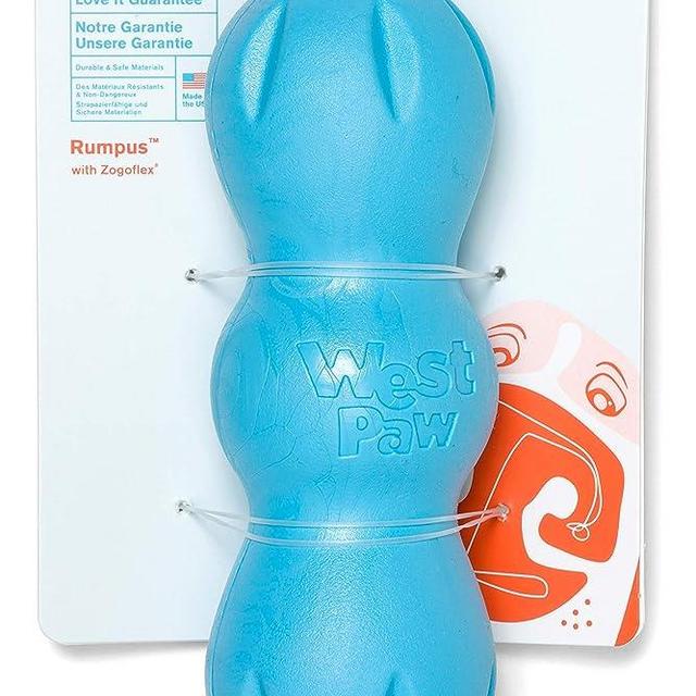 WEST PAW Zogoflex Rumpus Dog Chew Toy – Floatable Toy for Dogs, Aggressive Chewers – Puppy Chewing Toys for Catch, Fetch – Recyclable, Dishwasher-Safe, Medium 6.25", Aqua Blue