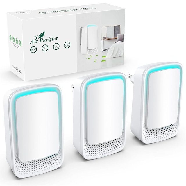 Air Ionizers for Home (3 Pack), Negative Ion Generator, Quiet Air Freshener for Bedroom, Office, Kitchen, Portable Air Filter Odor, Smoke Dust, Pets, Eliminator, Mini Air Cleaner