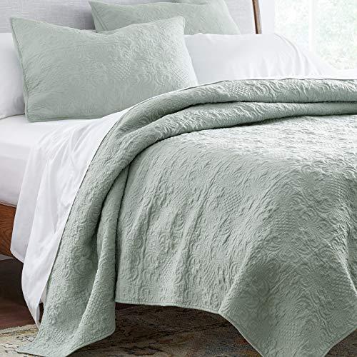 Stone & Beam Vintage-Inspired Floral Embroidery Coverlet Set, Full / Queen, 90" x 90", Teal