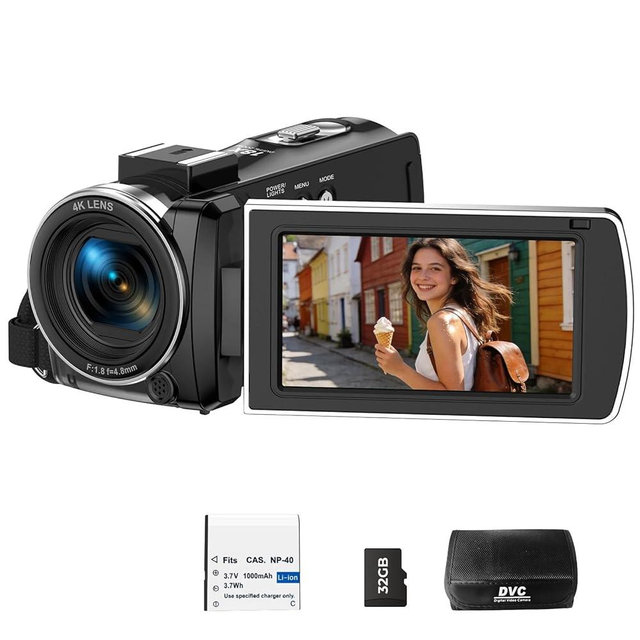 Camcorder Video Camera 4K, 64MP Digital Camera for Vlogging, 18X Digital Zoom YouTube Camera 3” 270° Rotation Screen Video Recorder with Battery, 32GB Card, Remote Control