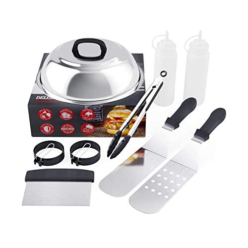 SHINESTAR Griddle Accessories Kit for Blackstone, Flat Top Griddle Tools Set for Camp Chef, 9 Piece Grilling Hibachi Tool Set - Basting Cover, Melting Dome, Spatula, Scraper, Bottle, Tongs, Egg Ring