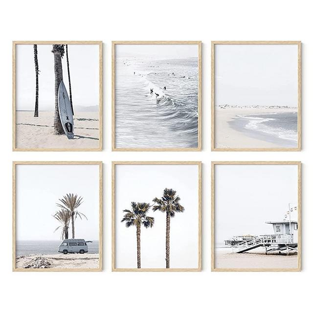 HAUS AND HUES Beach Posters and Beach Wall Decor - Set of 6 Beach Art Prints and Beach Wall Art | Beach Pictures Wall Art Beach Art Wall Decor Coastal Wall Art Beach Prints (Beige Framed, 8 x 10)
