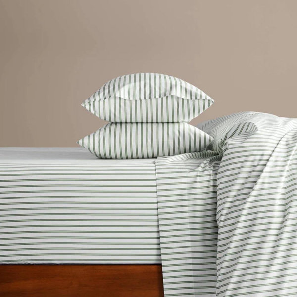 Luxe Sateen Core Sheet Set Green Stripe CalKing