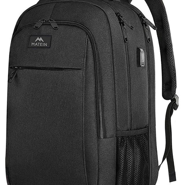 MATEIN Extra Large Backpack,TSA Friendly College School Bookbags with Laptop Compartment Fit 17Inch Notebook for Boy & Girl,Anti Theft USB Travel Work Rucksack with Luggage Sleeve-Black, Matein