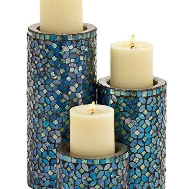 Deco 79 Metal Mosaic Candle Holder, 10 by 7 by 4-Inch, Set of 3