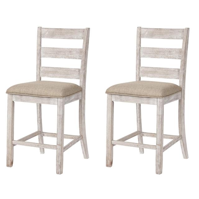 Signature Design by Ashley Skempton 24" Counter Height Upholstered Barstool, Set of 2, Antique White