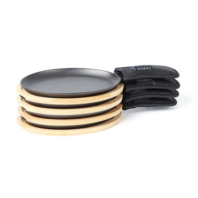 HAWOK Cast Iron Fajita Plate Sizzler Pan with Wooden Tray Set of 4…