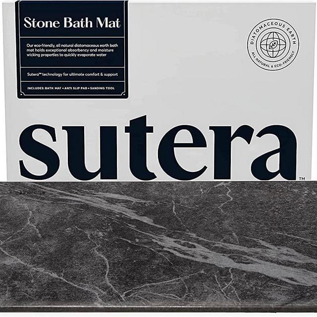 SUTERA - Stone Bath Mat, Diatomaceous Earth Shower Mat, Non-Slip Super Absorbent Quick Drying Bathroom Floor Mat, Natural, Easy to Clean (23.5 x 15 Slate)