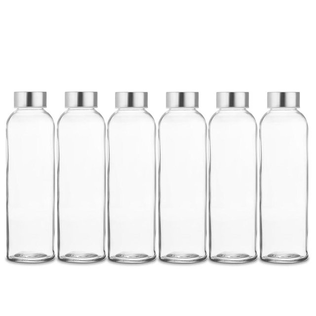 Epica glass bottles with lids – 17.5 oz glass water bottles, reusable glass juice bottles with lids for storing juices, reusable water bottles durable & ecofriendly set of 6