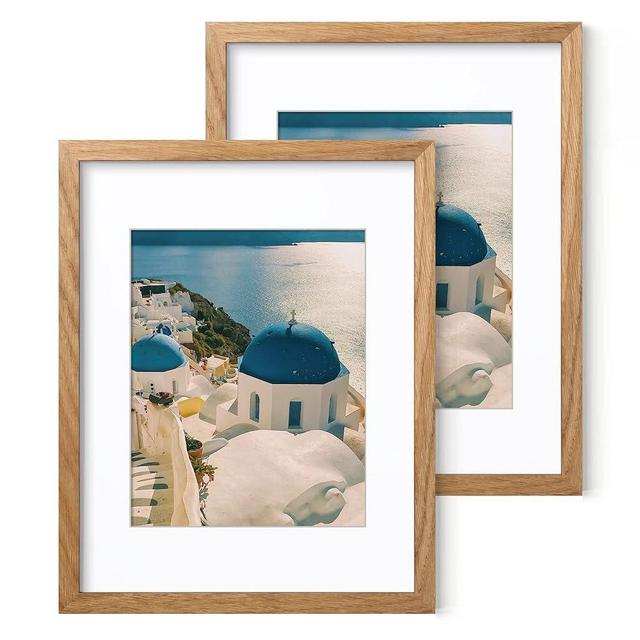 Axeman 11x14 Picture Frame with Mat for 8x10, Solid Oak Wood Picture Frames Set of 2 Packs, Wall Mounting Photo Frame with Tempered Glass Horizontal and Vertical Formats for Wall - Nature