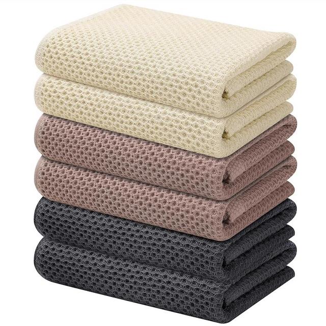 Kitinjoy 100% Cotton Waffle Weave Kitchen Towels, 6-Pack Super Soft and Absorbent Kitchen Dish Towels for Drying Dishes, Kitchen Hand Towels, 13 in x 28 in, Mixed Color