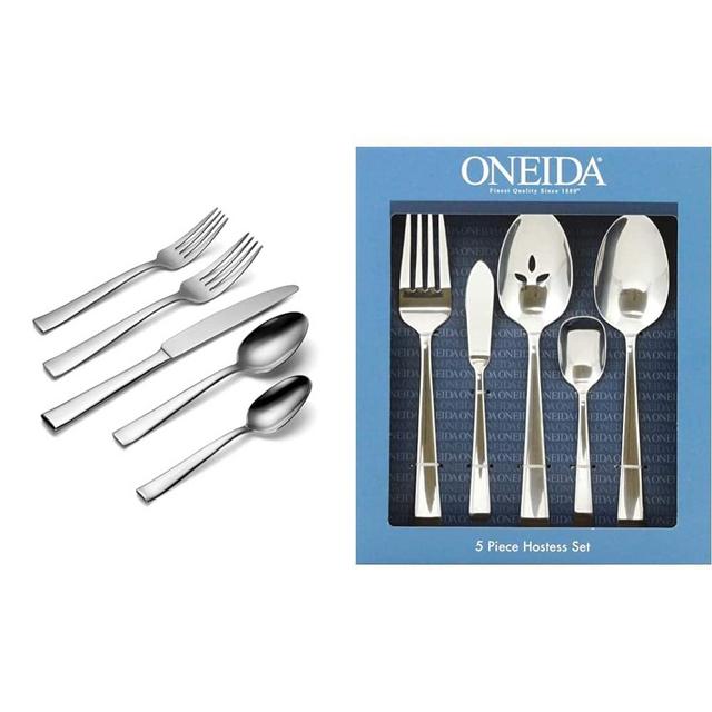 Oneida H147020A Monolith 20 Piece Everyday Flatware, 18/0 Stainless Steel, Silverware Set (Service for 4) & Nocha 5 Piece Hostess Set