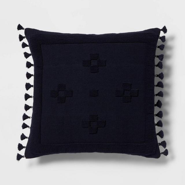 Euro Tufted Tassel Decorative Throw Pillow Navy - Threshold™