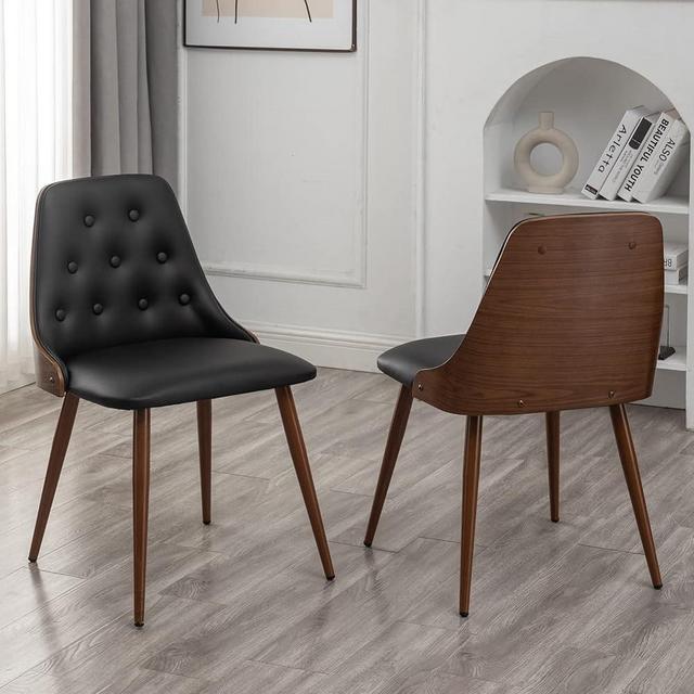 WUPOTO Dining Chairs Set of 2, Button-Tufted Faux Leather Dining Room Chairs, Armless Upholstered Kitchen Chairs, Accent Chairs (Black)
