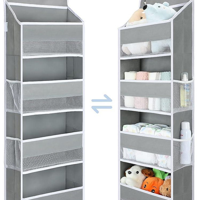 1 Pack Over the Door Organizer, Yecaye 35.2lbs Load Closet Door Organizer Hanging, Swing-proof Diaper Organizer Storage with 4 Big Pockets 4 Side Mesh Pockets for Nursery Newborn Baby Essentials Stuff