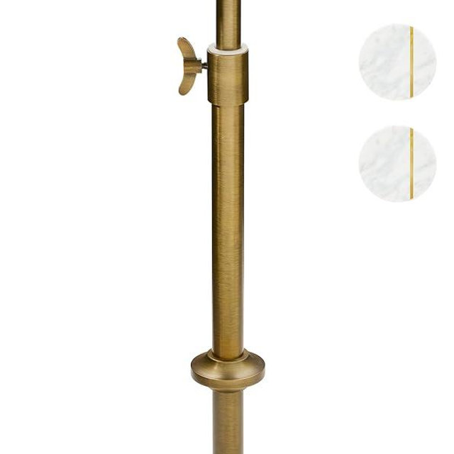 Adjustable-Height Marble Drink Table - 10x10x22-30, White Marble & Antique Brass, Modern Round End Table, Side Table with Pedestal Stand for Small Spaces, Vintage Metal Martini Cocktail Accent