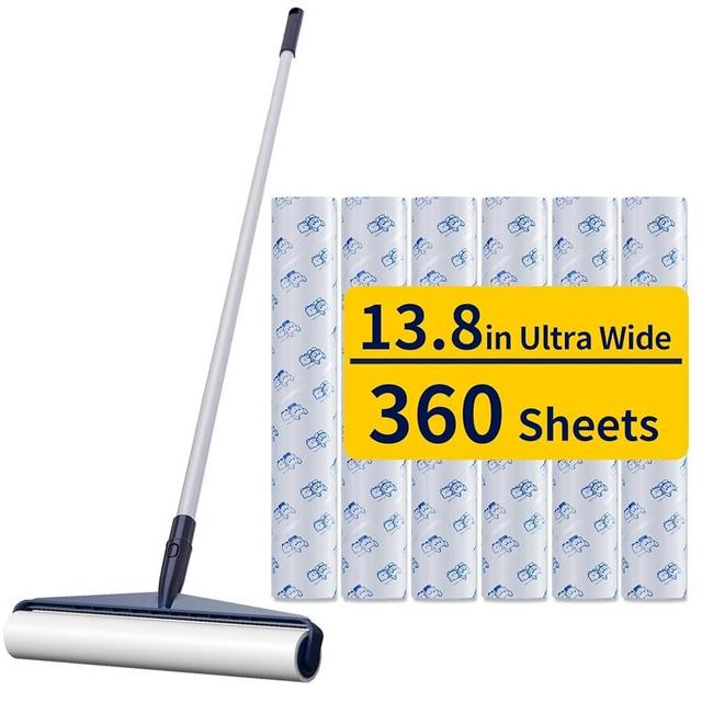 13.8in Large Size Lint Rollers for Pet Hair Extra Sticky 51.2in Long Handle Giant Big Hair Picker Upper from Sticky Mop for Cleaning Pet Dog Cat Hair Animal Fur Removal Roller Couch Bed Sheet Carpet