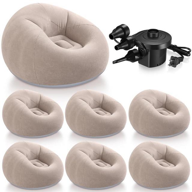 Realspring 6 Pcs Bean Bag Chairs for Adults Inflatable Chairs with Electric Air Pump,Blow up Couch Folding Portable Inflatable Couch Lazy Sofa for Reading Living Room Camping (Coffee)