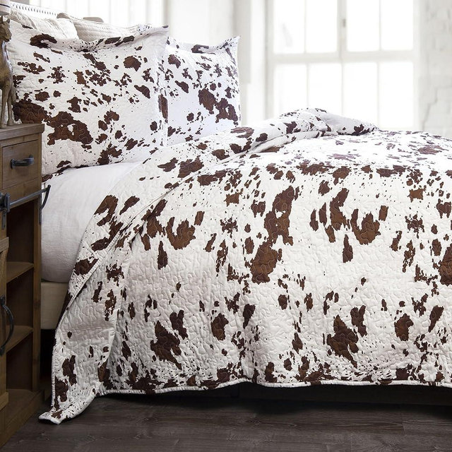 CARSTENS, INC. Western Aztec Country Bedding Set, Southwestern Microfiber Cow Print Quilt Set, Wrangler Western Cowhide, Full/Queen